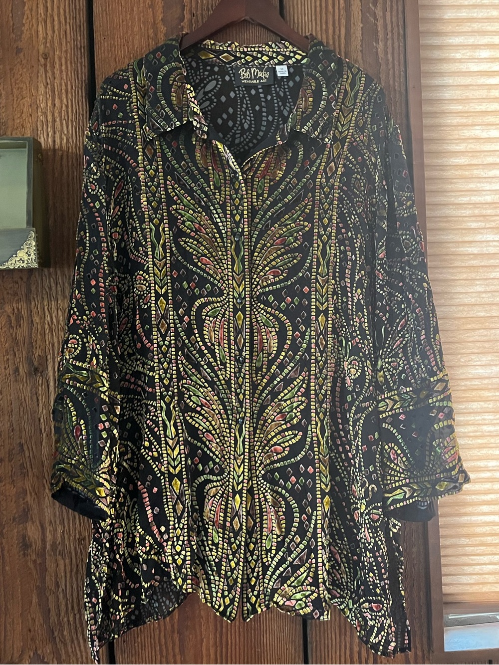 Bob Mackie Black Silk Blend Tunic with Burnout Velvet Butterfly Print Size 3X